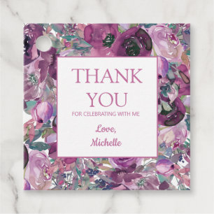Étiquettes Cadeau Jolie Fleur d'anniversaire Merci aquarelle violet