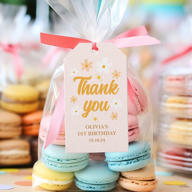 Étiquettes-cadeau Jolie Fleur Printanière Rose Jaune Merci Anniversa (Créateur téléchargé)