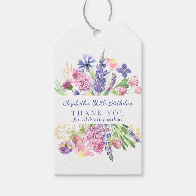 Étiquettes-cadeau Jolie frontière Fleur sauvage 80e anniversaire Mer (Devant)