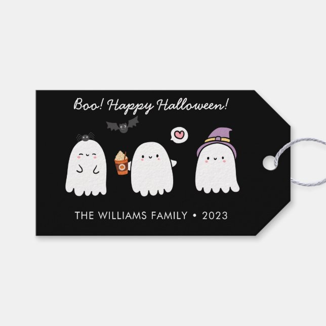 Étiquettes-cadeau Jolie Halloween Ghosts Black Favor Traite Personna (Devant (Horizontal))