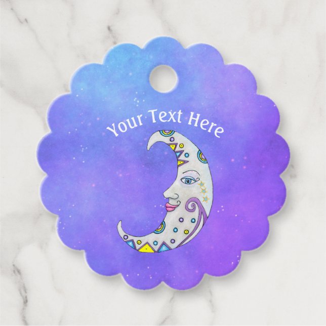 Étiquettes Cadeau Jolie Lune Imaginaire Avec Formes Visage Ciel Viol (Devant)