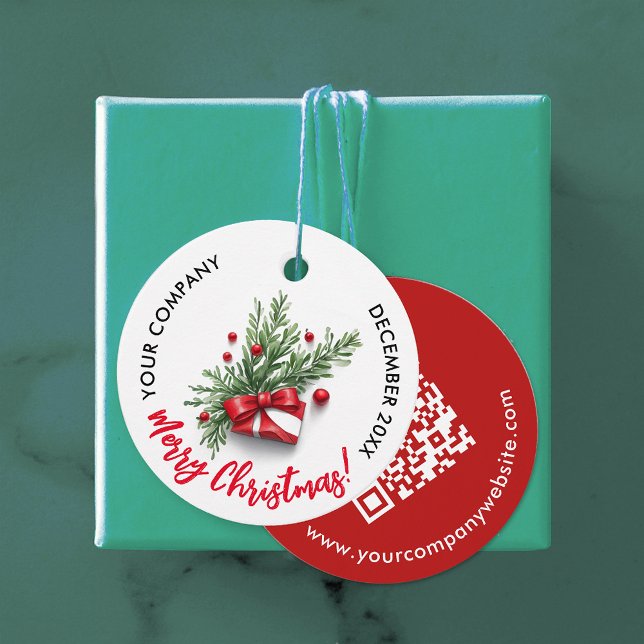 Étiquettes Cadeau Jolie Noël Red Bow Company QR Code Aquarelle (Créateur téléchargé)