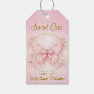 Étiquettes-cadeau Jolie Papillon Rose Fille 1er Anniversaire