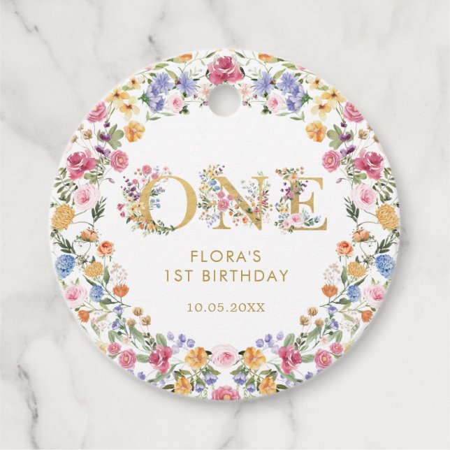 Étiquettes Cadeau Jolie petite fille Fleur sauvage 1ère fête d'anniv (Devant)