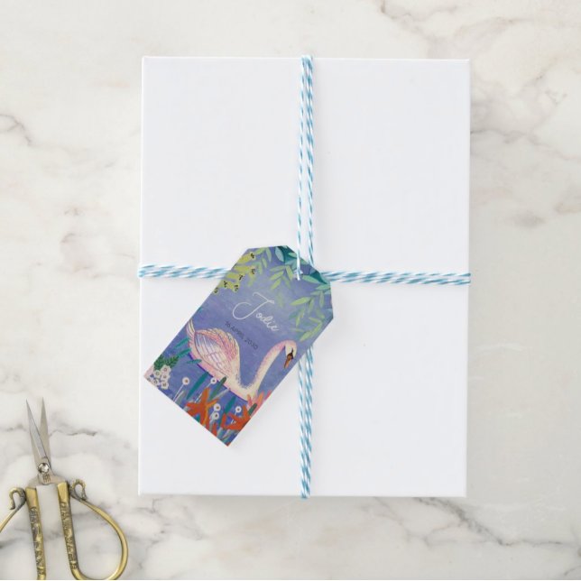 Étiquettes-cadeau Jolie princesse cygne florale aquarelle nom (Créateur téléchargé)
