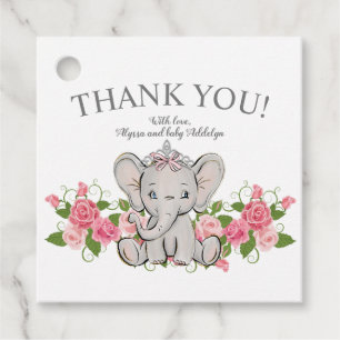 Étiquettes Cadeau Jolie Princesse Éléphant Bébé Fille Shower Merci