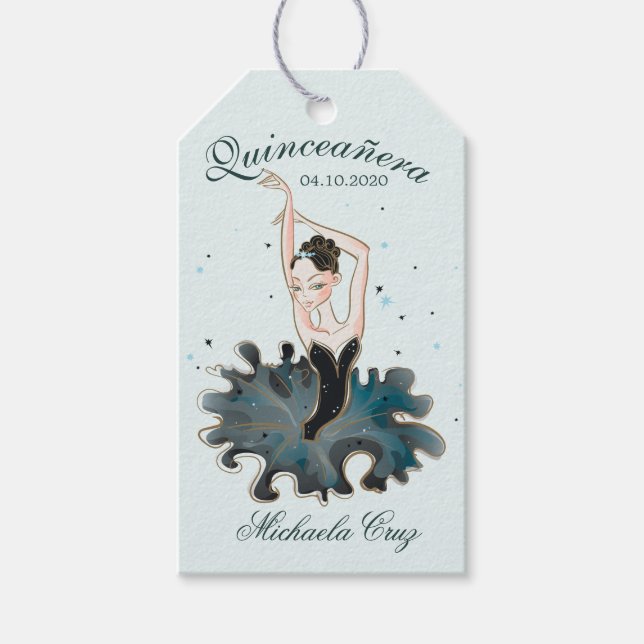 Étiquettes-cadeau Jolie princesse Emerald Quinceanera (Devant)