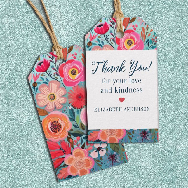 Étiquettes-cadeau Jolie remerciement floral botanique féminin (A bright colorful floral Thank you gift tag. Great for thanking wedding or bridal shower guests.)
