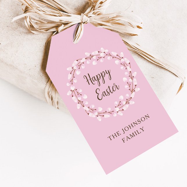 Étiquettes-cadeau Jolie saule rose de Pâques (Cute Pink Willow Happy Easter Gift Tags)