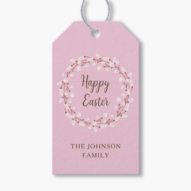 Étiquettes-cadeau Jolie saule rose de Pâques (Cute Pink Willow Happy Easter Gift Tags)