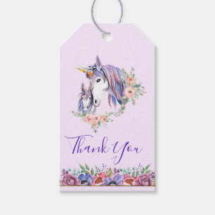 Étiquettes-cadeau Jolie Unicorn Maman & Baby Merci d'aquarelle
