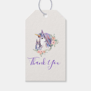 Étiquettes-cadeau Jolie Unicorn Maman & Baby Merci d'aquarelle