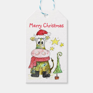 Étiquettes-cadeau Jolie vache de Noël Whimsical
