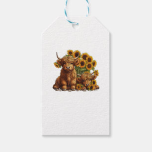 Étiquettes-cadeau Jolie vache écossaise Highland Sunflower Mothers D