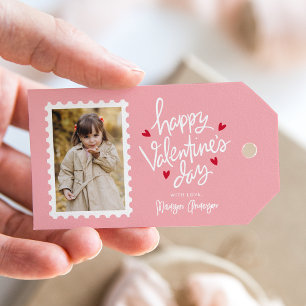 Étiquettes-cadeau Jolies cœurs roses et rouges Photo Saint-Valentin