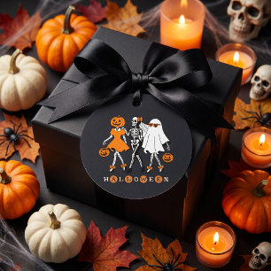 Étiquettes Cadeau Jolies Filles d'Halloween Squelette Fantôme Citrou