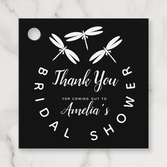 Étiquettes Cadeau Jolies Libellules  Noires  Remerciements pour Mari (Devant)