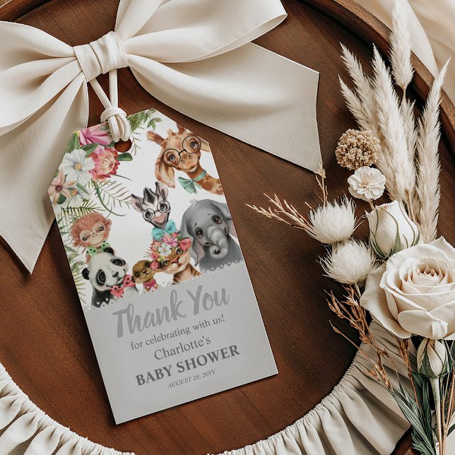 Étiquettes-cadeau Jolis Animaux de Safari Fête de Naissance de Bébé  (Créateur téléchargé)
