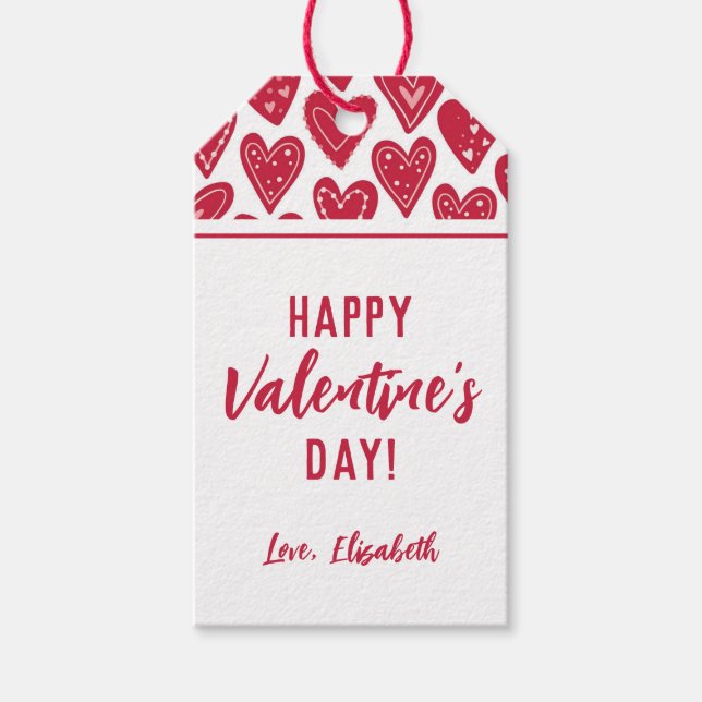 Étiquettes-cadeau Jolis cœurs rouges de la Saint-Valentin (Devant)