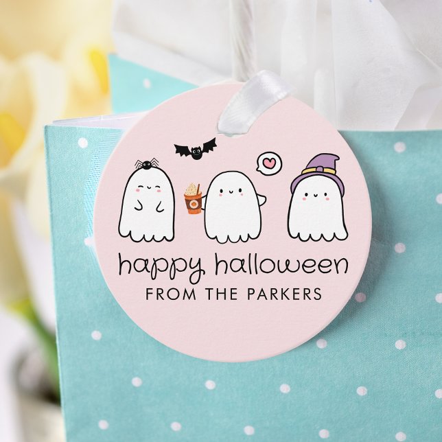 Étiquettes Cadeau Jolis fantômes d'Halloween roses (Créateur téléchargé)