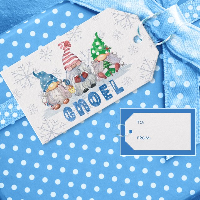 Étiquettes-cadeau Jolis Gnomes de Noël GNOEL Flocons de neige DE À (Créateur téléchargé)