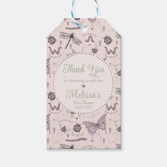 Étiquettes-cadeau Jolis Insectes Roses Merci (Devant)