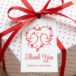 Étiquettes-cadeau Jolis Inséparables Bohème Cœur Rouge Mariage Remer