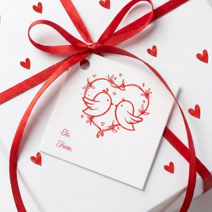 Étiquettes Cadeau Jolis Inséparables Bohème Cœur Rouge Mariés Mariag