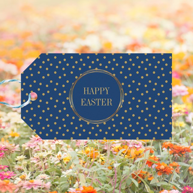 Étiquettes-cadeau Jolis points modernes dorés Christian Joyeuses Pâq (Cute Modern Blue Gold Polka Dots Christian Happy Easter Gift Tags)