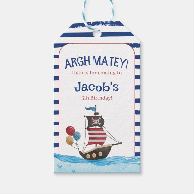 Étiquettes-cadeau Jolly roger Pirate Ahoy Matey Anniversaire Parti (Devant)