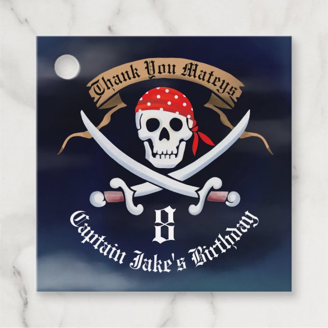Étiquettes Cadeau Jolly roger Pirate fête d'anniversaire (Devant)
