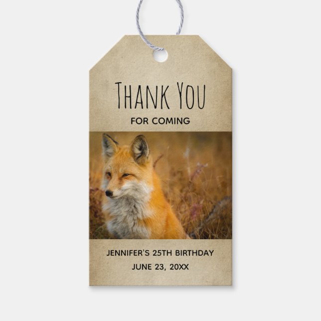 Étiquettes-cadeau Jote Red Fox Wild Nature Photographie Anniversaire (Devant)