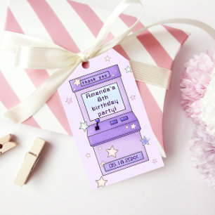 Étiquettes-cadeau Jote Retro Purple Arcade Anniversaire de enfant de