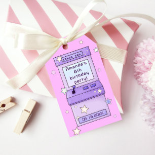 Étiquettes-cadeau Jote Retro Purple Arcade Anniversaire de enfant de