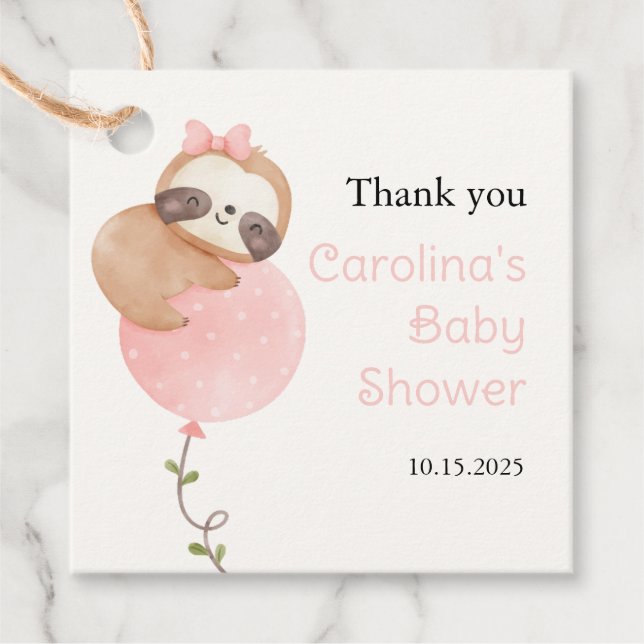 Étiquettes Cadeau Jote Sloth Baby Girl Baby shower (Devant)
