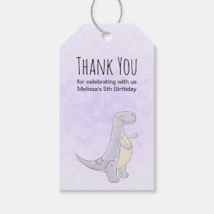 Étiquettes-cadeau Jouet dinosaure gris mignon aquarelle anniversaire