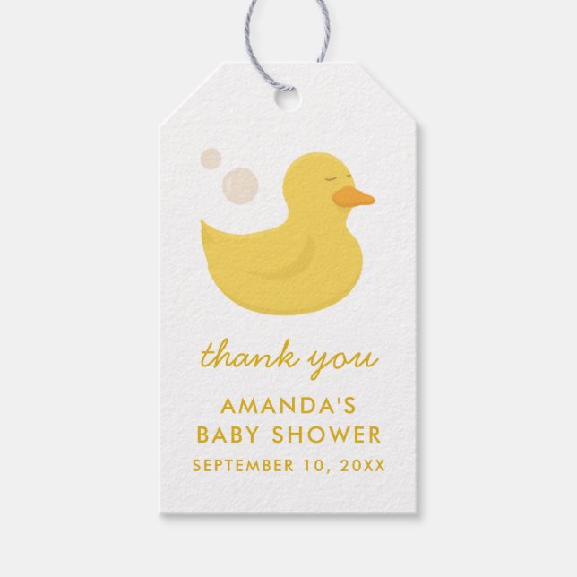 Étiquettes-cadeau Jouet jaune mignon canard de bain merci baby showe (Devant)