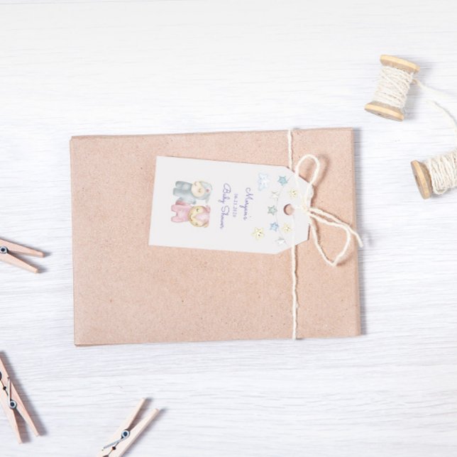 Étiquettes-cadeau Jouets en peluche pastel Monogramme Baby Shower (Créateur téléchargé)