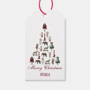 Étiquettes-cadeau Jouets vintages Arbre de Noël Calligraphie rouge D