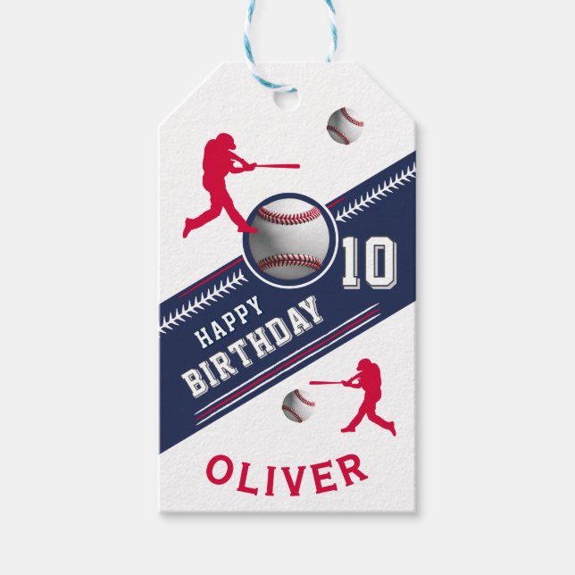 Étiquettes-cadeau Joueur de baseball Ball Jeu d'anniversaire à thème (Devant)