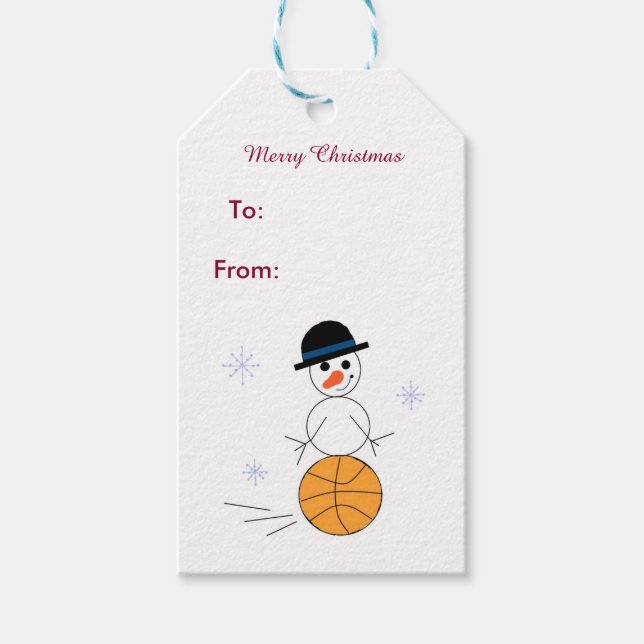 Étiquettes-cadeau Joueur de basket-ball Snowman (Devant)