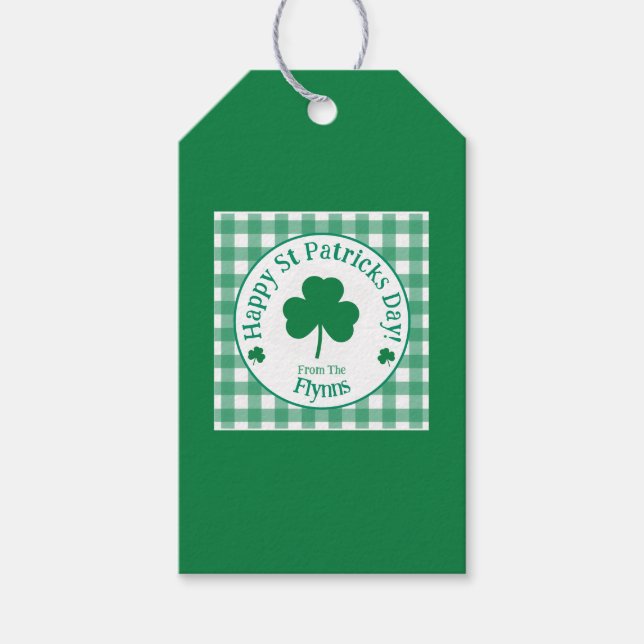 Étiquettes-cadeau Jour de la Saint-Patrick NOM Trèfle Irlandais Vert (Devant)