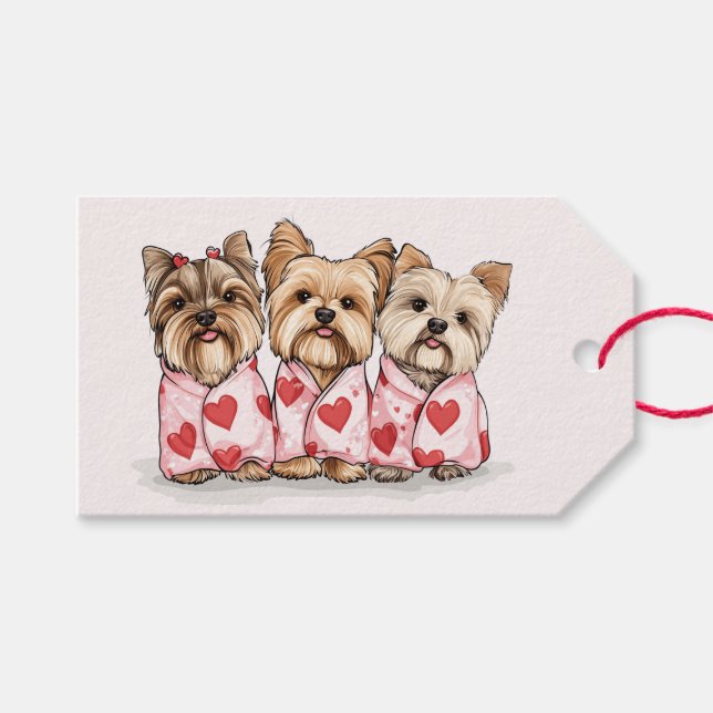 Étiquettes-cadeau Jour de la Saint-Valentin Yorkshires (Devant (Horizontal))