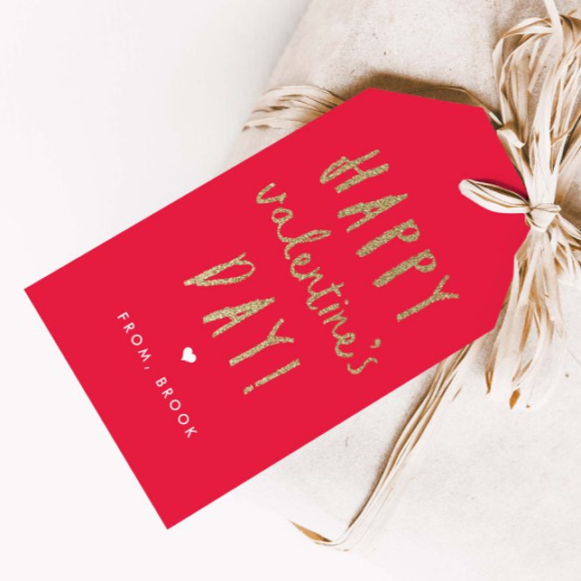 Étiquettes-cadeau Jour de l'Or Glitter (Gold glitter Valentine's Day gift tag classroom Valentine's Day cards.)