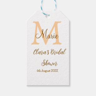 Étiquettes-cadeau Jour de mariage monogramme orange ajoutez un nom m