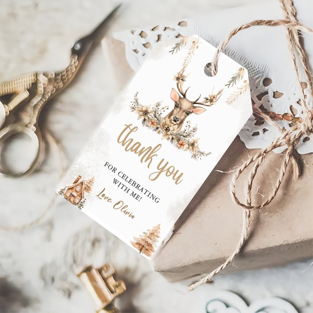 Étiquettes-cadeau Jour de Noël des rennes d'hiver Favoriser (Créateur téléchargé)