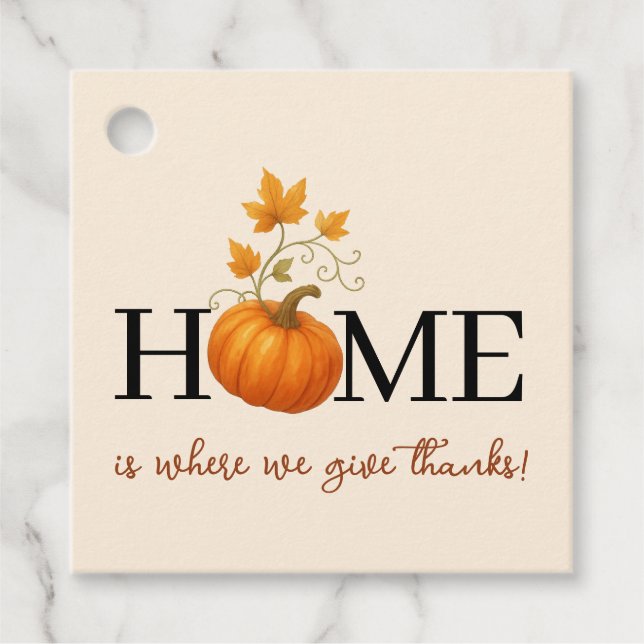 Étiquettes Cadeau Jour de Thanksgiving Citrouille La maison est l'en (Devant)