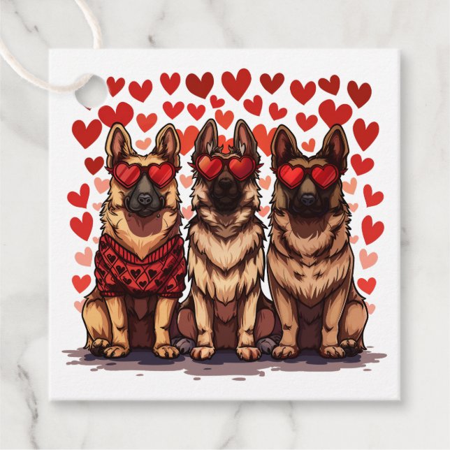 Étiquettes Cadeau Jour des Valentines Chiens bergers allemands (Devant)