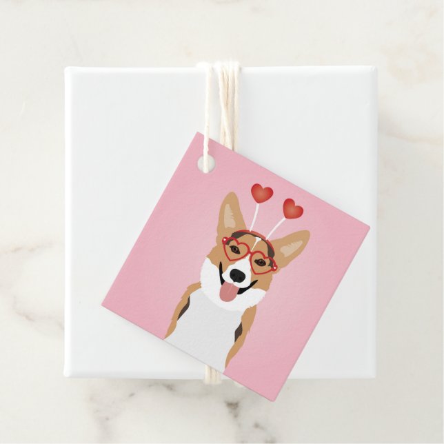 Étiquettes Cadeau Jour des Valentines du Chien de Corgi (En situation)