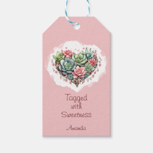 Étiquettes-cadeau Jour des Valentines du Coeur Succulent Rose Cute